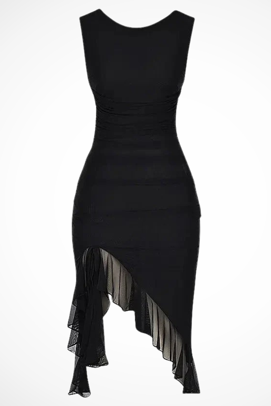 Women's Ruched Ruffle Hem Cocktail Midi Dress