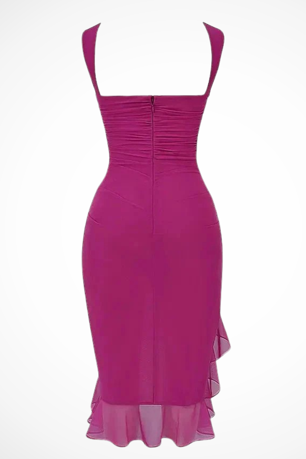 Women's Ruched Ruffle Hem Cocktail Midi Dress