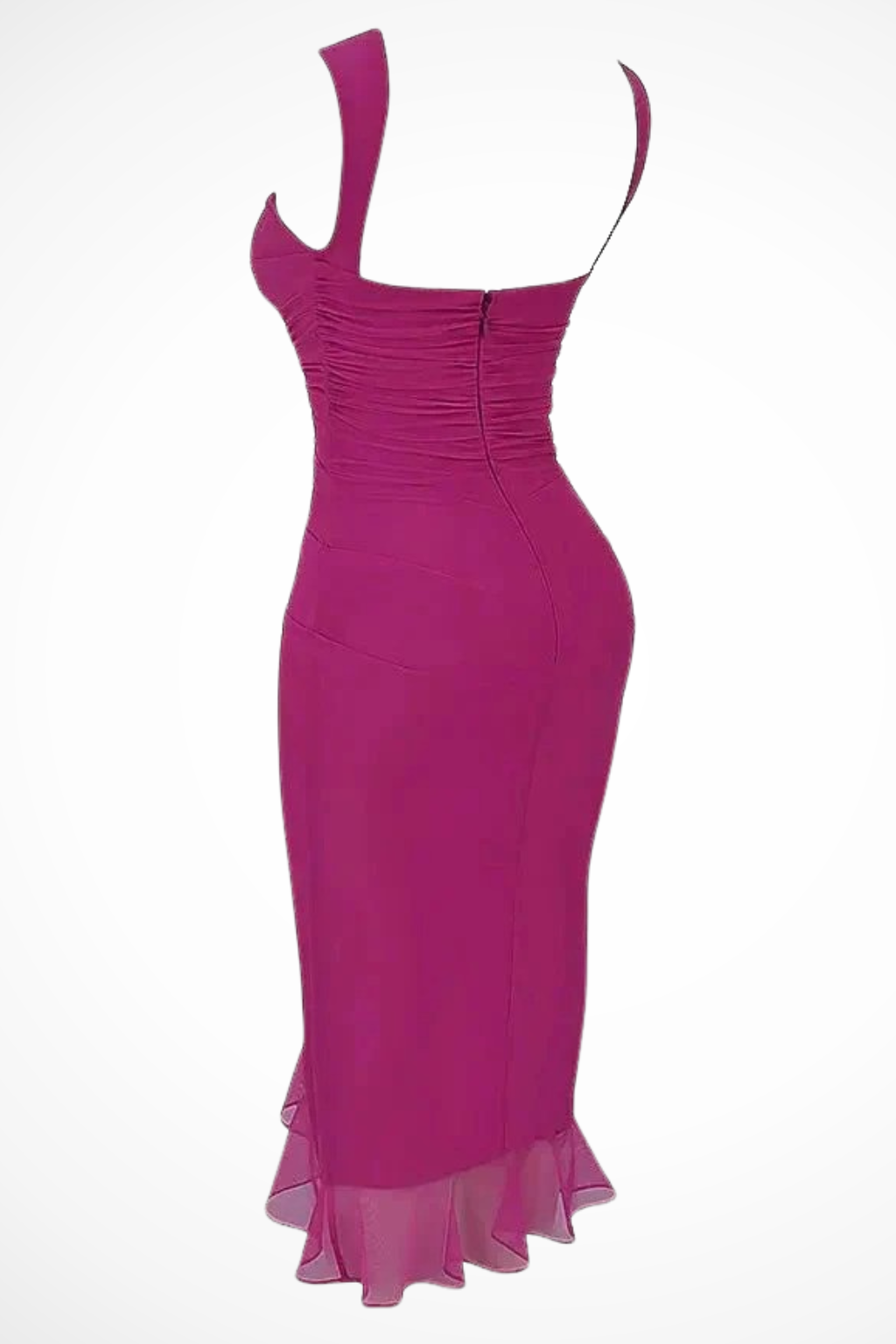 Women's Ruched Ruffle Hem Cocktail Midi Dress