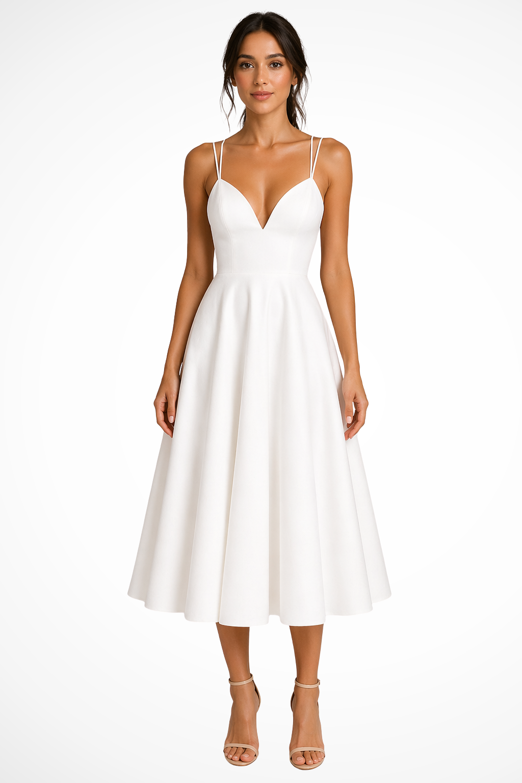 Elegantes A-Linien-Midikleid für Damen mit doppelten Trägern