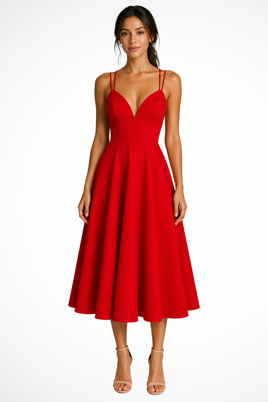 Elegantes A-Linien-Midikleid für Damen mit doppelten Trägern
