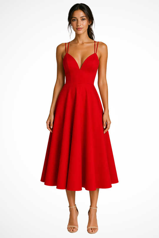 Elegantes A-Linien-Midikleid für Damen mit doppelten Trägern