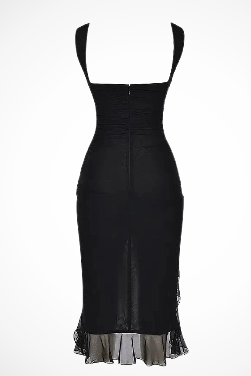 Women's Ruched Ruffle Hem Cocktail Midi Dress
