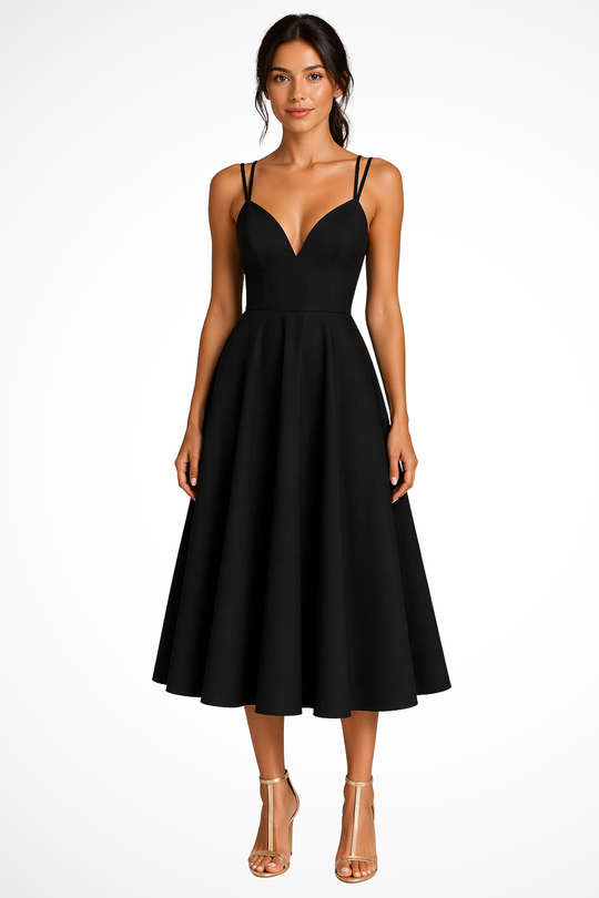 Elegantes A-Linien-Midikleid für Damen mit doppelten Trägern