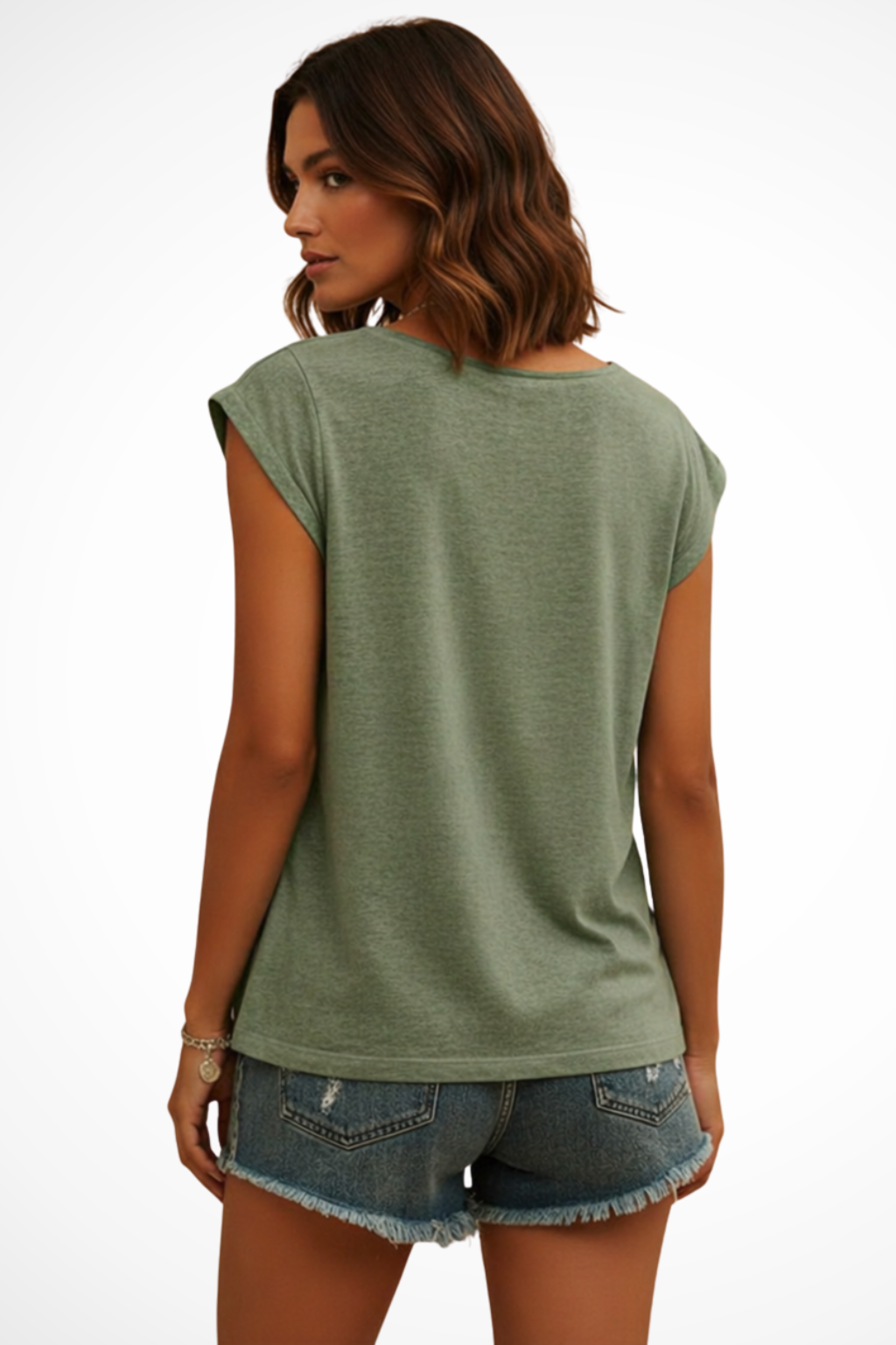 Damen T-Shirt mit lockerem Schnitt, V-Ausschnitt und kurzen Kappenärmeln