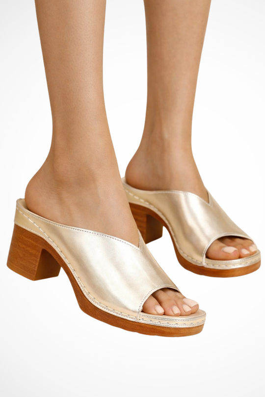 Damen Minimalistische Mules mit offenem Zehenbereich und Blockabsatz