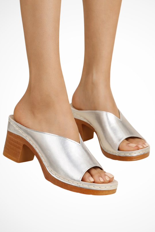Damen Minimalistische Mules mit offenem Zehenbereich und Blockabsatz
