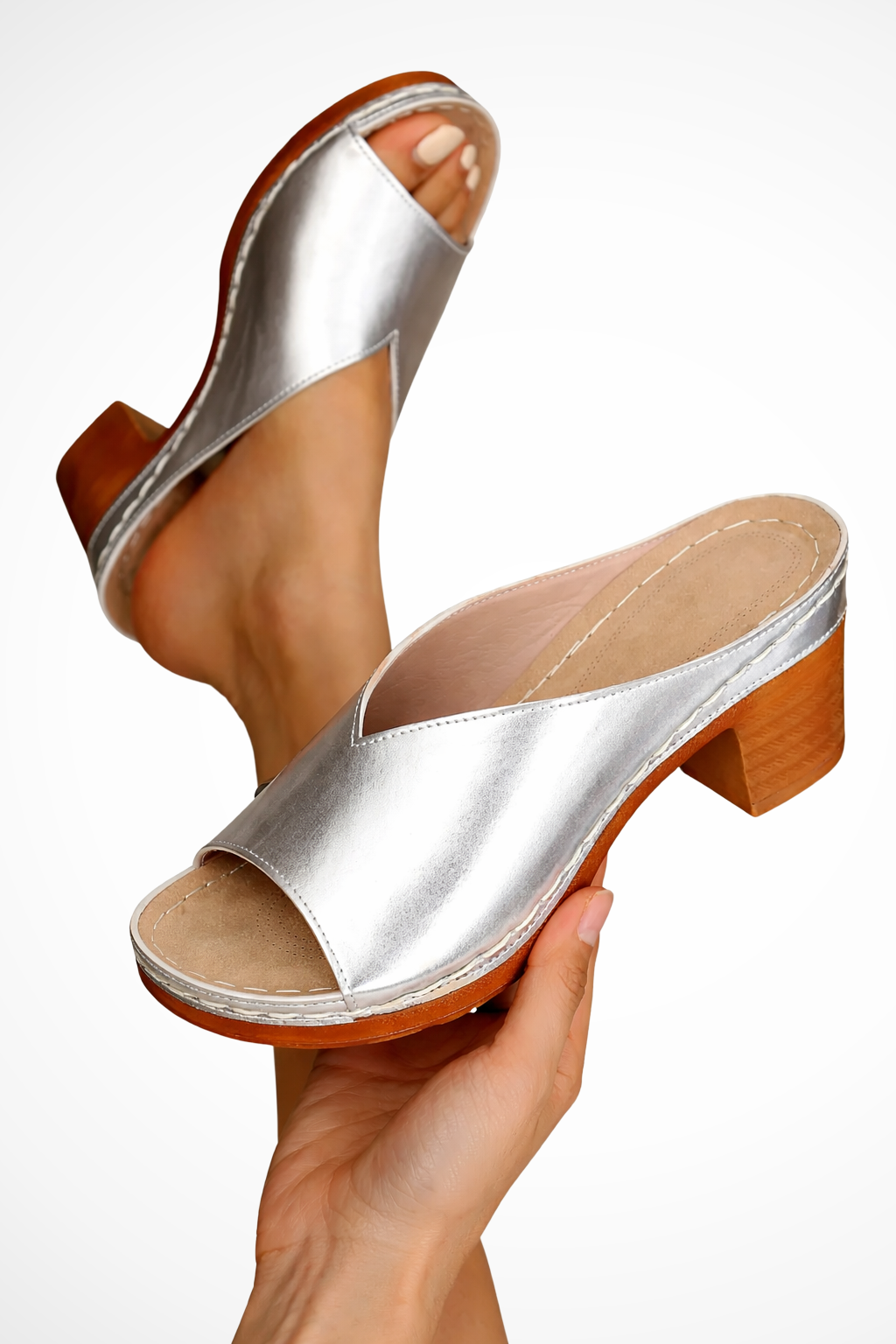 Damen Minimalistische Mules mit offenem Zehenbereich und Blockabsatz