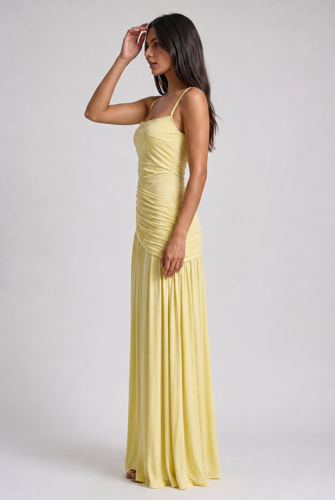 Women's Ruched Maxi Dress with Spaghetti Straps for Evening Occasions