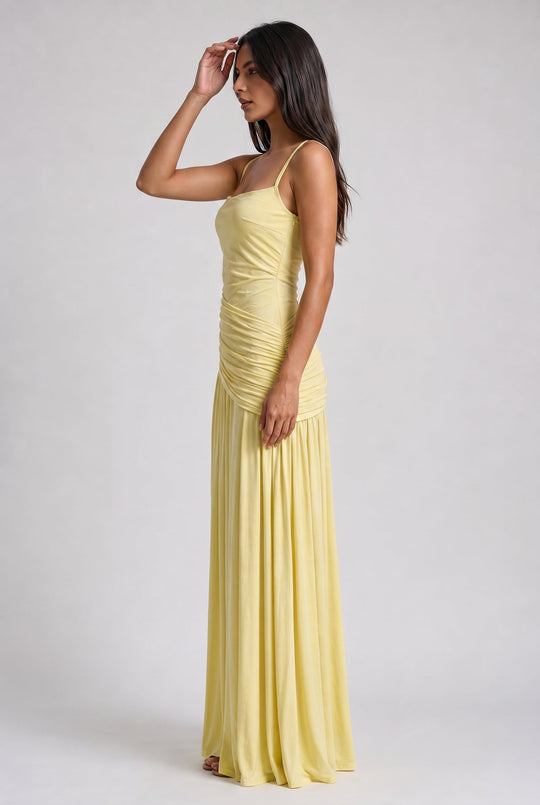 Women's Ruched Maxi Dress with Spaghetti Straps for Evening Occasions
