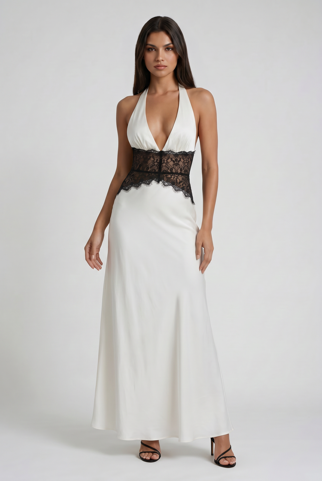 Women's Halter Neck Lace Waist Maxi Dress