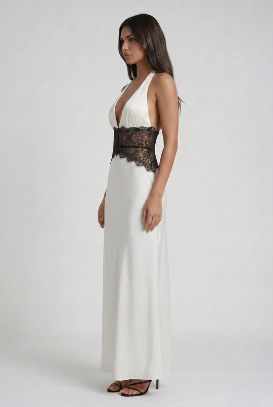 Women's Halter Neck Lace Waist Maxi Dress