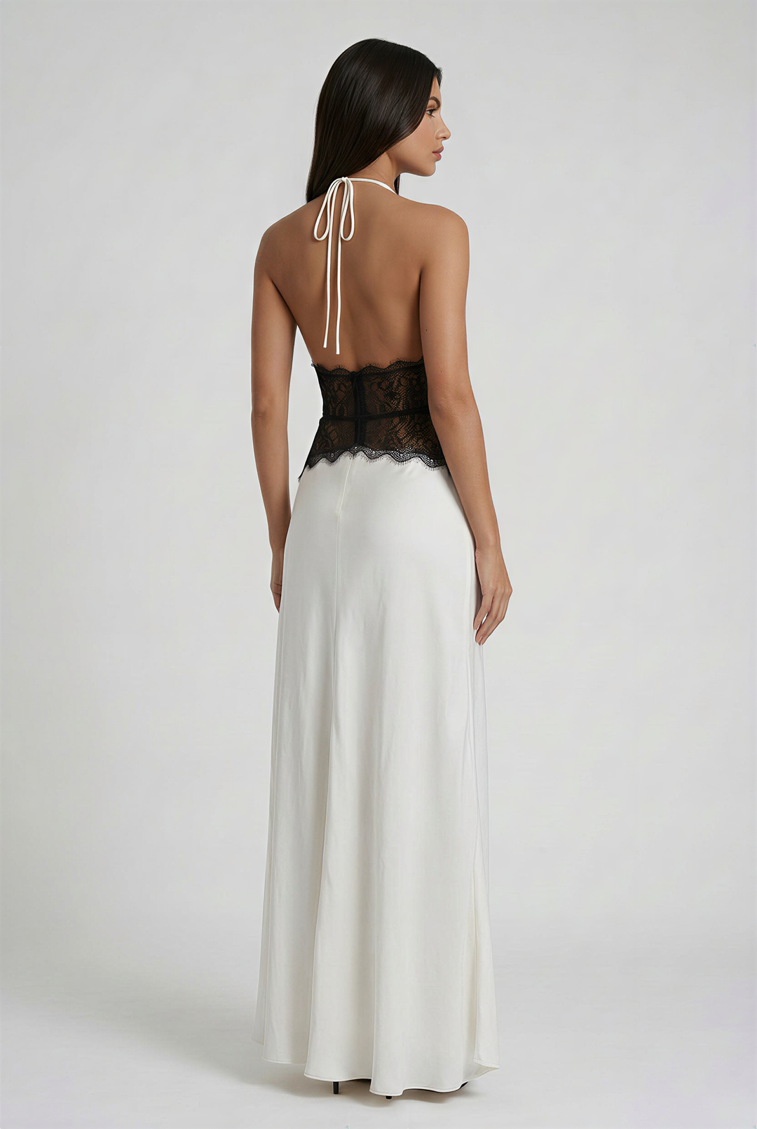 Women's Halter Neck Lace Waist Maxi Dress