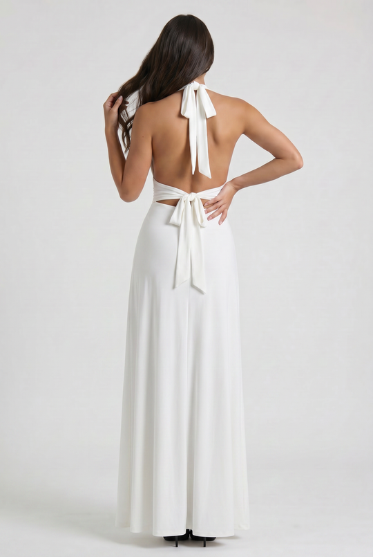 Women's Halter Neck Maxi Dress with High Slit for Evening Occasions