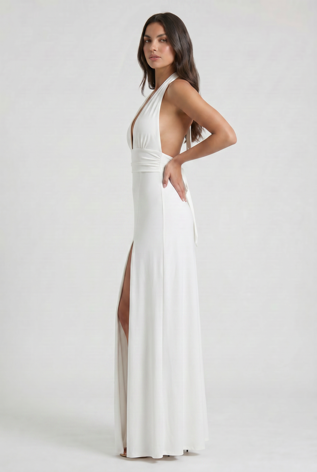 Women's Halter Neck Maxi Dress with High Slit for Evening Occasions