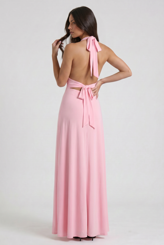 Women's Halter Neck Maxi Dress with High Slit for Evening Occasions