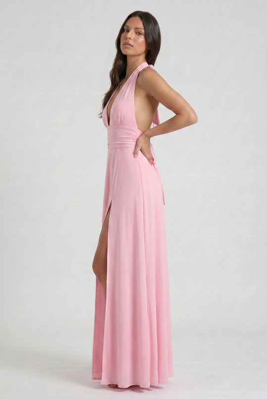 Women's Halter Neck Maxi Dress with High Slit for Evening Occasions