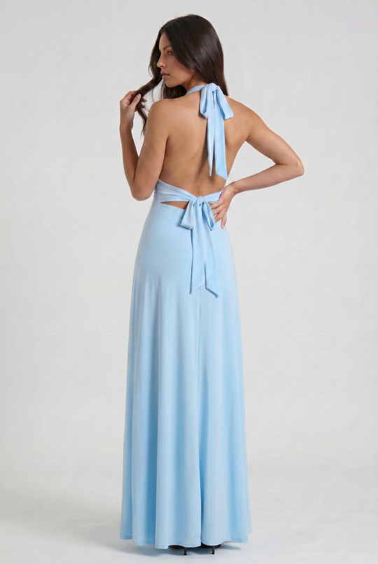 Women's Halter Neck Maxi Dress with High Slit for Evening Occasions