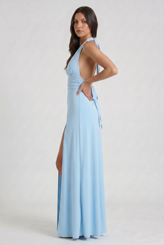 Women's Halter Neck Maxi Dress with High Slit for Evening Occasions