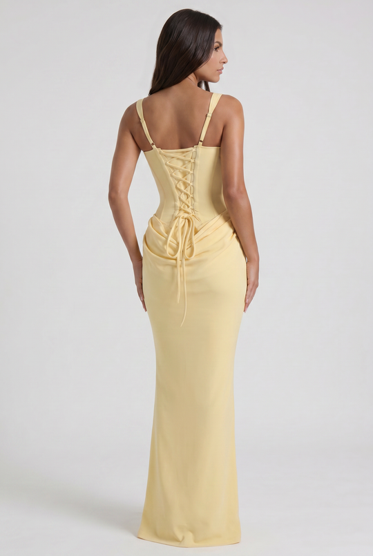 Women's Square Neck Mermaid Maxi Dress with Corset-Inspired Bodice
