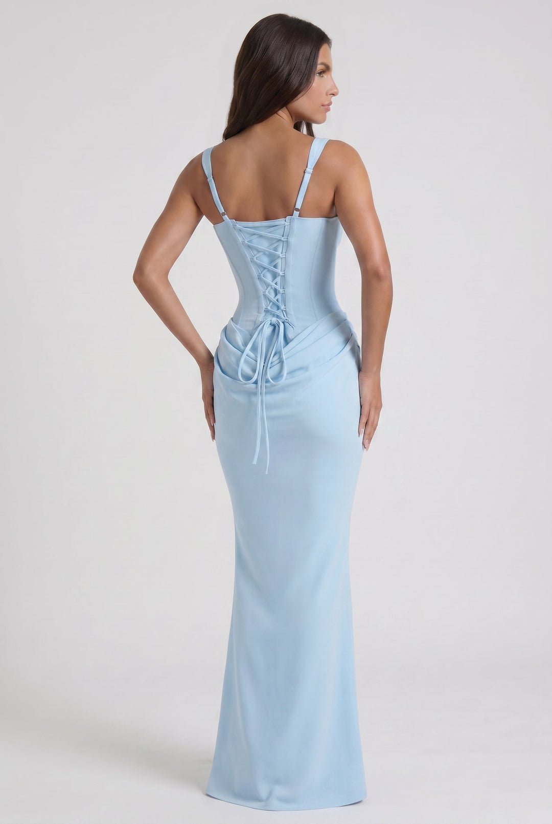 Women's Square Neck Mermaid Maxi Dress with Corset-Inspired Bodice