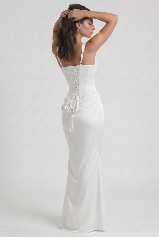 Women's Square Neck Mermaid Maxi Dress with Corset-Inspired Bodice