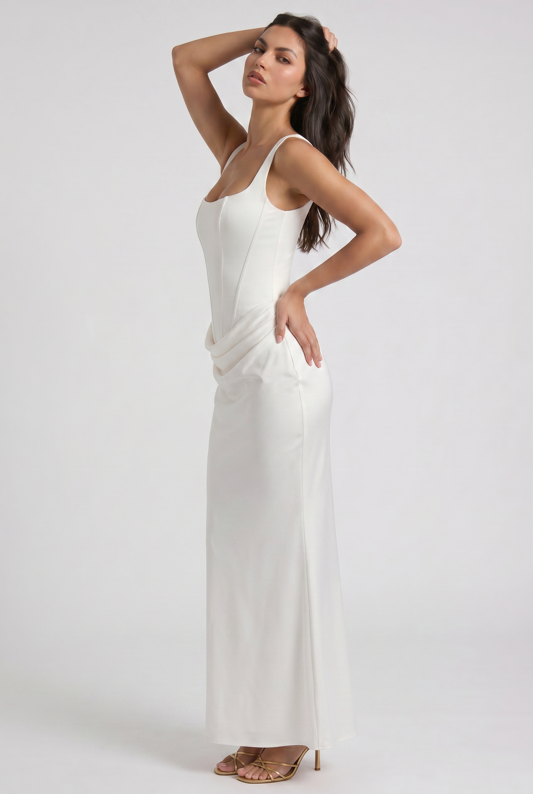Women's Square Neck Mermaid Maxi Dress with Corset-Inspired Bodice