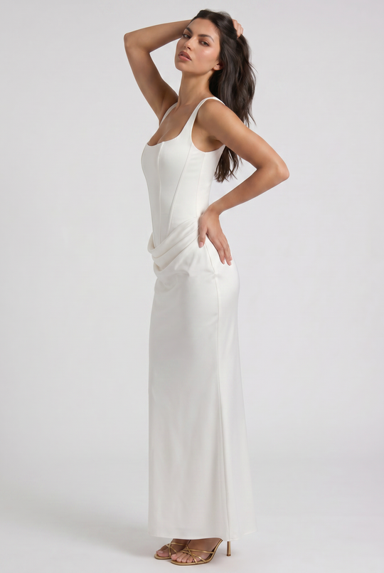 Women's Square Neck Mermaid Maxi Dress with Corset-Inspired Bodice