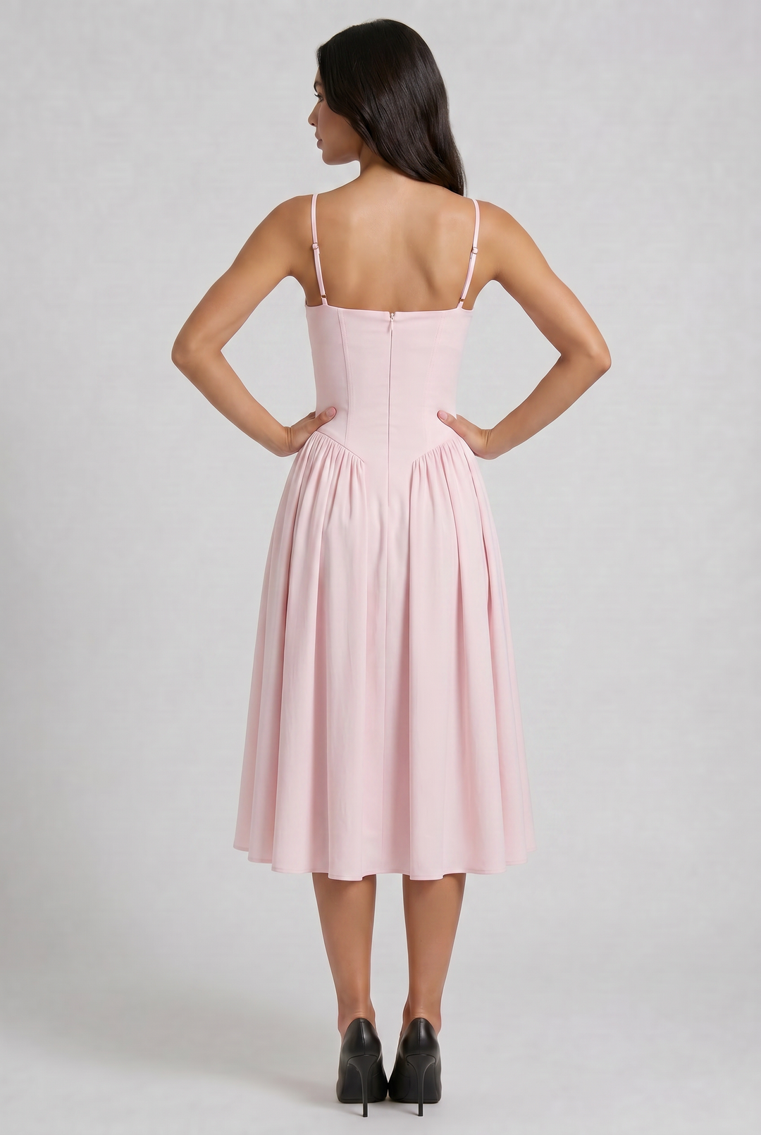 Women's Sweetheart Neck Midi Dress with Fitted Bodice for Elegant Occasions