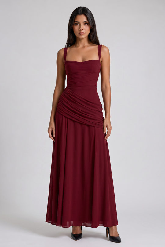 Women's Ruched Maxi Dress with Spaghetti Straps for Evening Occasions