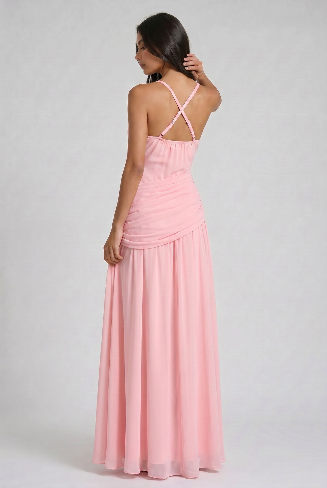 Women's Ruched Maxi Dress with Spaghetti Straps for Evening Occasions