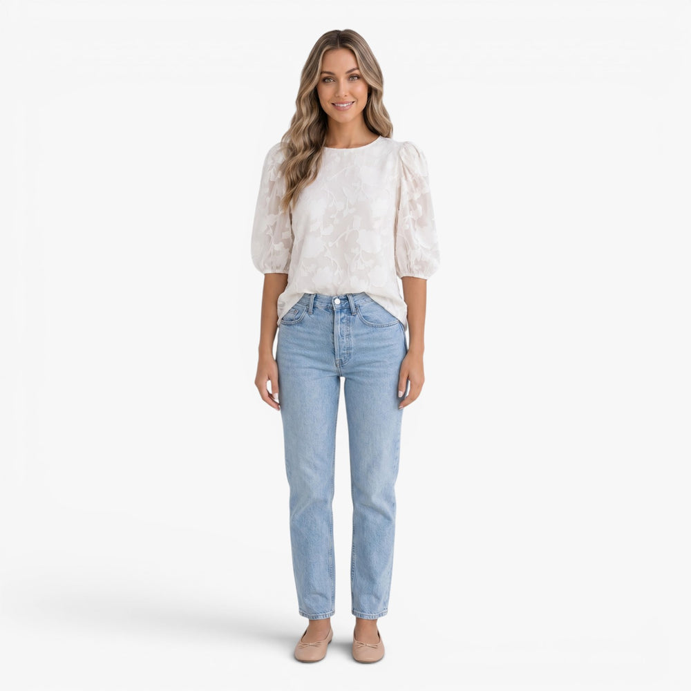 Damen Bloom Textur Puffärmel Bluse