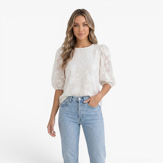 Damen Bloom Textur Puffärmel Bluse