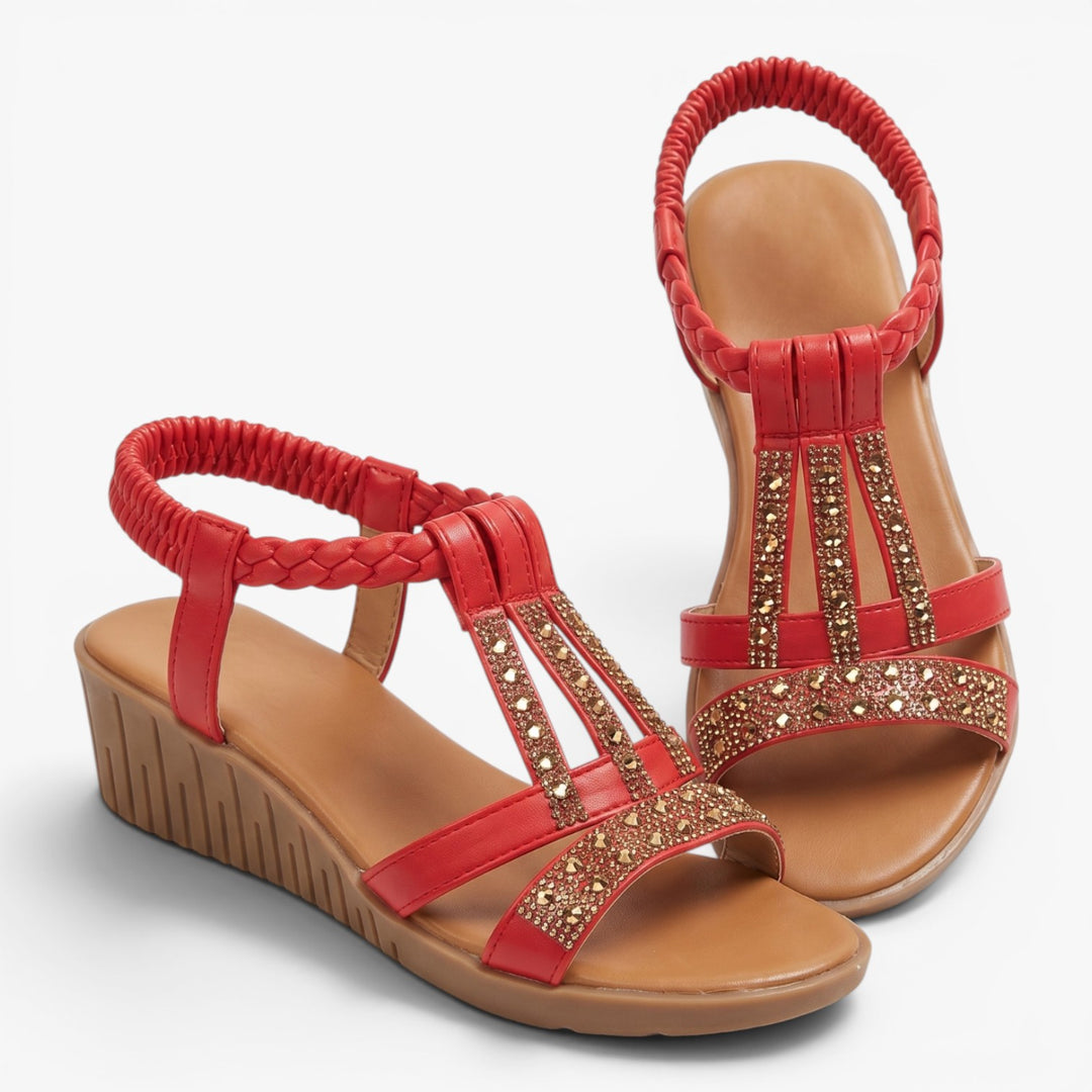 Women's Rhinestone Braided Comfort Wedge Sandals