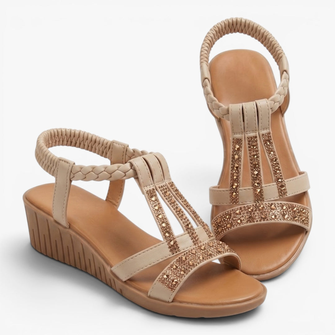 Women's Rhinestone Braided Comfort Wedge Sandals