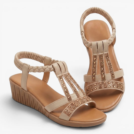 Women's Rhinestone Braided Comfort Wedge Sandals