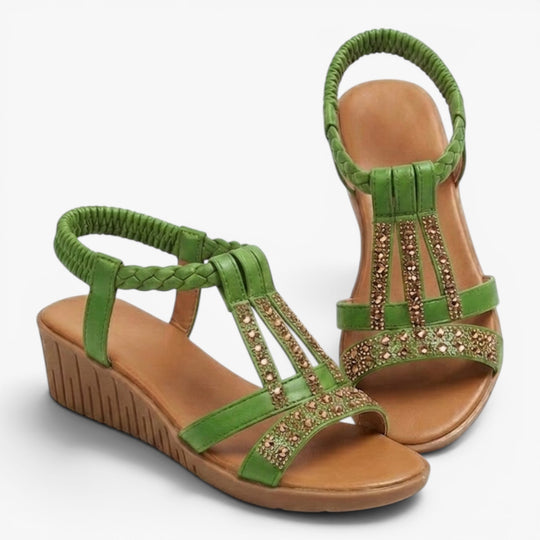 Women's Rhinestone Braided Comfort Wedge Sandals