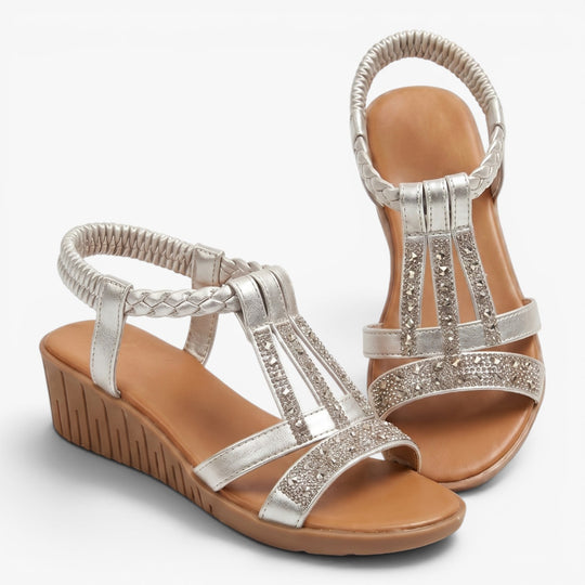 Women's Rhinestone Braided Comfort Wedge Sandals