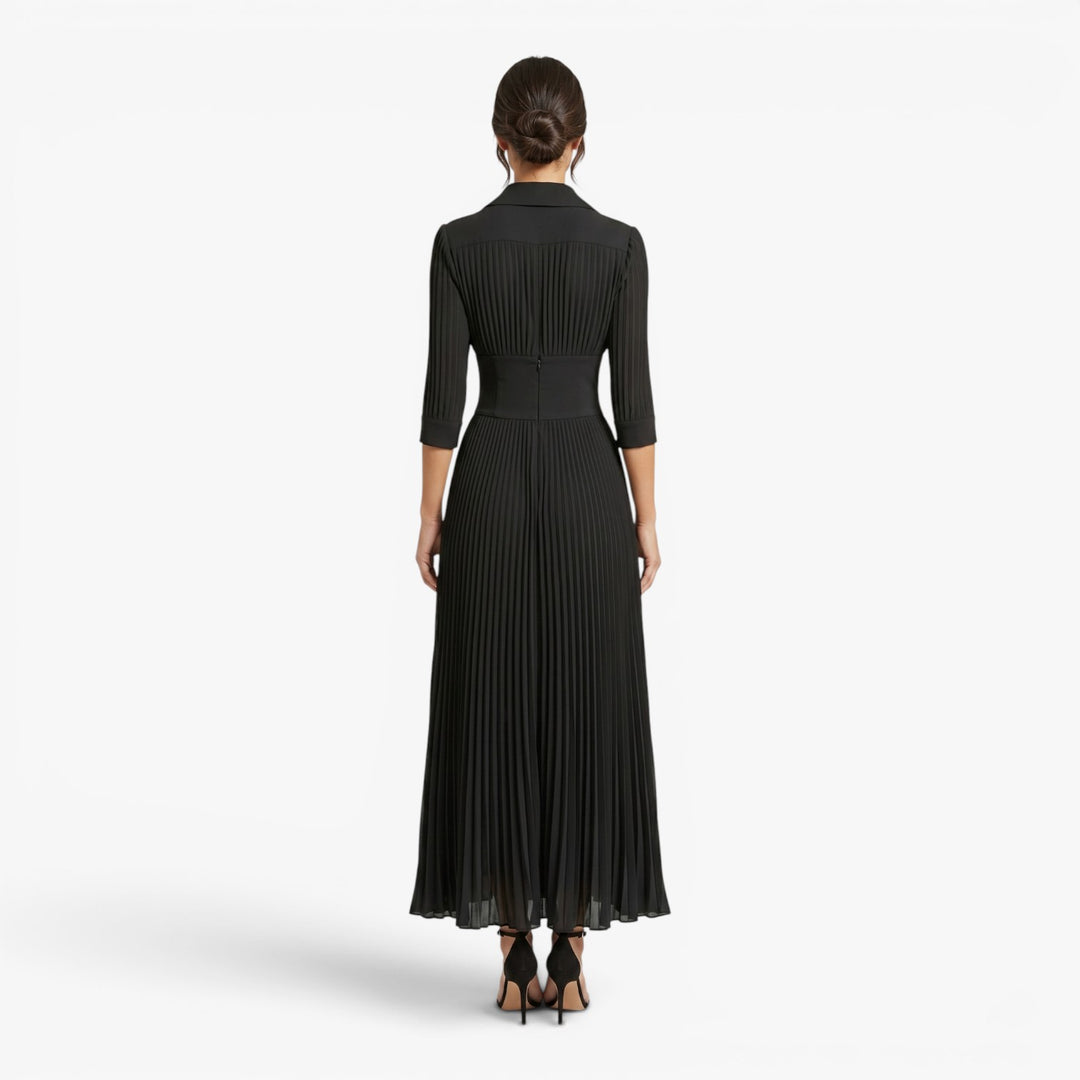 Women's Pleated Waist-Defined Elegant Maxi Dress