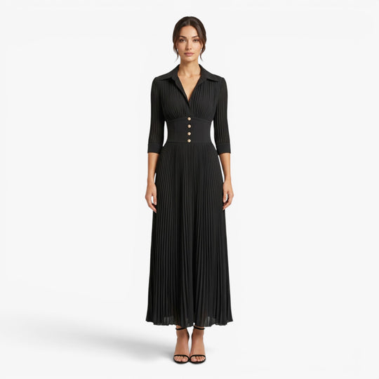 Women's Pleated Waist-Defined Elegant Maxi Dress
