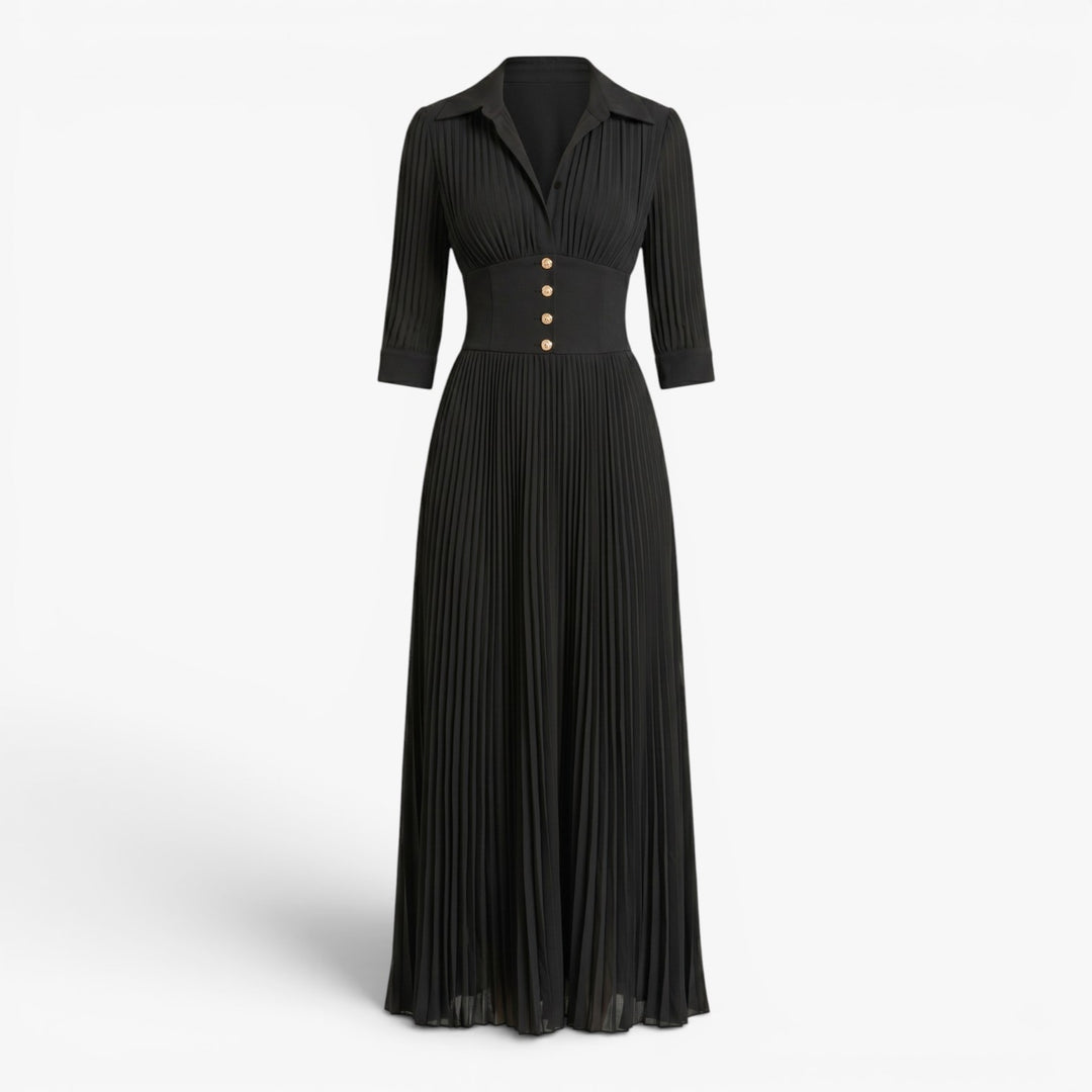 Women's Pleated Waist-Defined Elegant Maxi Dress