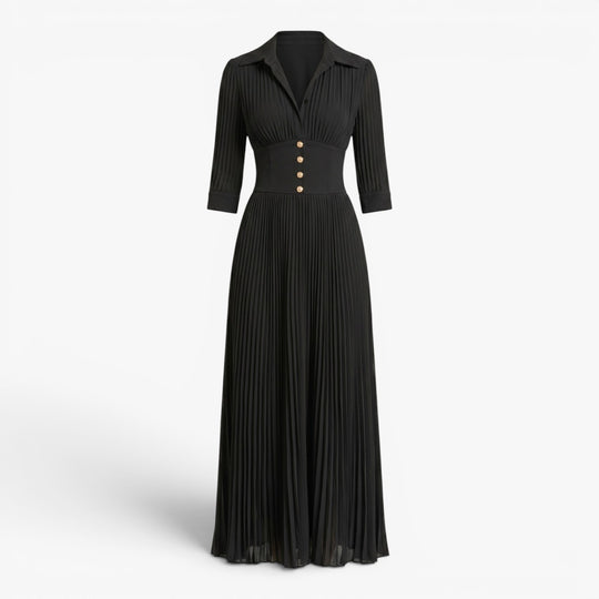 Women's Pleated Waist-Defined Elegant Maxi Dress