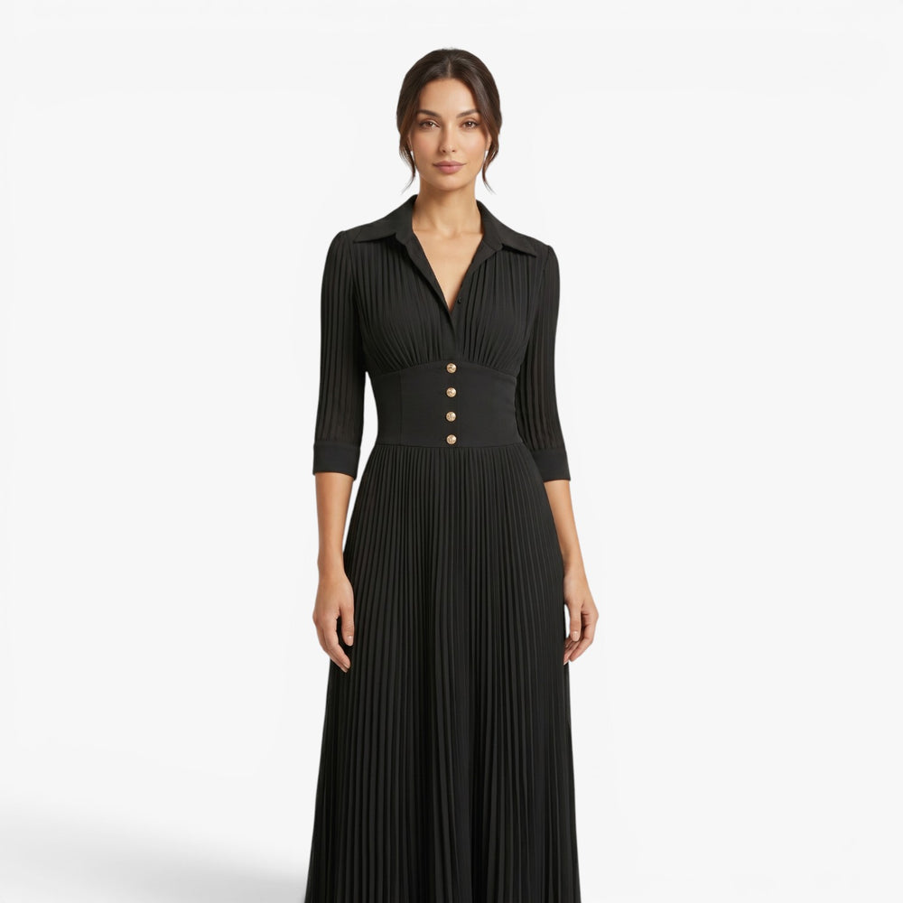Damen elegantes Maxikleid mit plissiertem Taillenbereich