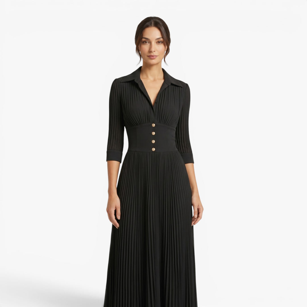 Women's Pleated Waist-Defined Elegant Maxi Dress