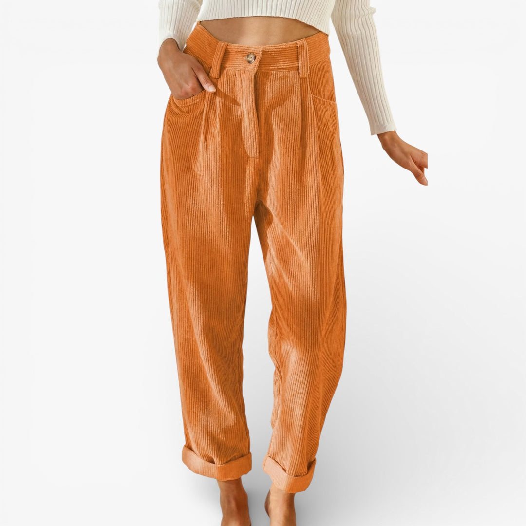 Women's High-Waisted Corduroy Pants - Comfortable Wide Leg Relaxed Fit