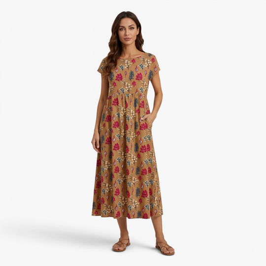 Damen Midikleid mit vintage Blumenmuster für den Alltag