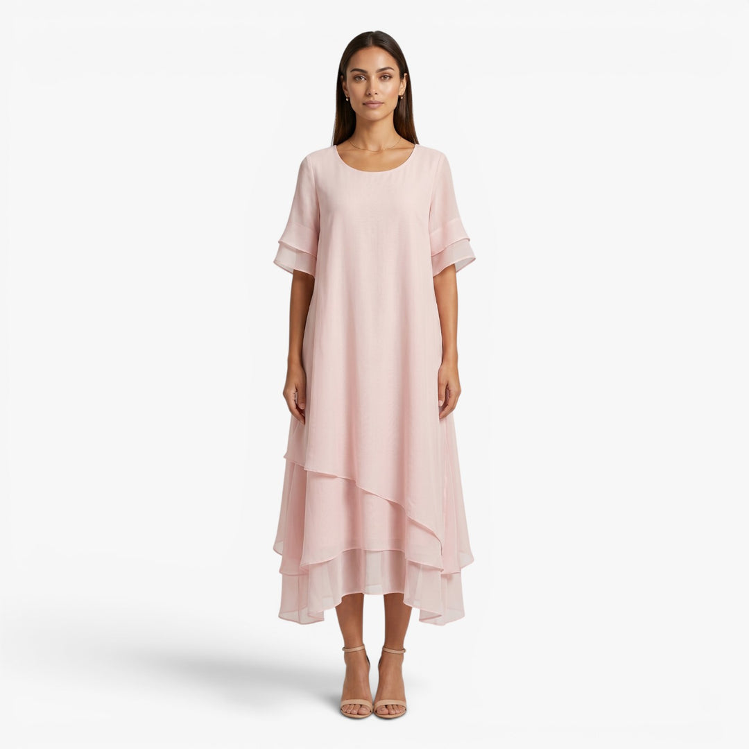 Women's Flowing Layered Maxi Dress with Elegant Overlay