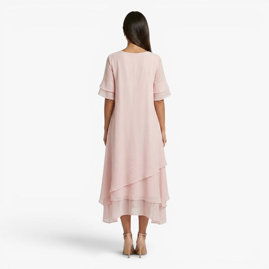 Women's Flowing Layered Maxi Dress with Elegant Overlay