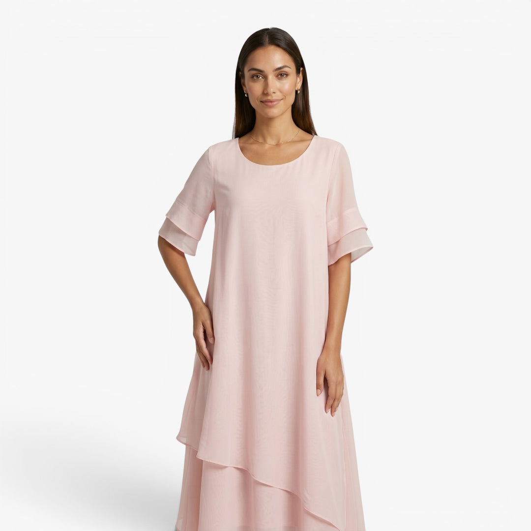 Women's Flowing Layered Maxi Dress with Elegant Overlay