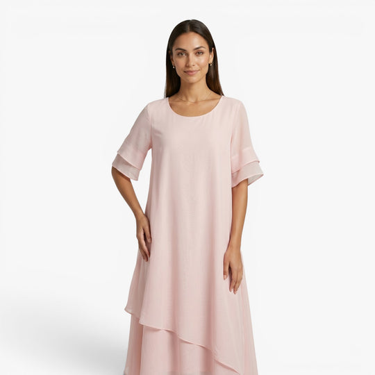 Women's Flowing Layered Maxi Dress with Elegant Overlay